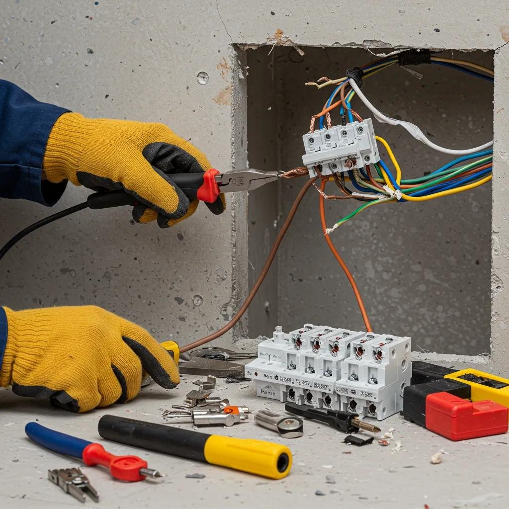 NICEIC electrician carrying out remedial work alongside a consumer unit upgrade in a Fraserburgh property