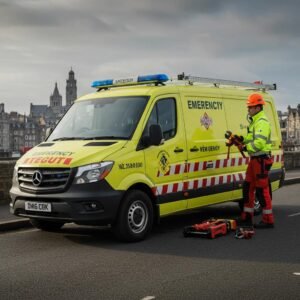 Electrician responding to an emergency call in Aberdeen, highlighting urgency and readiness for electrical services