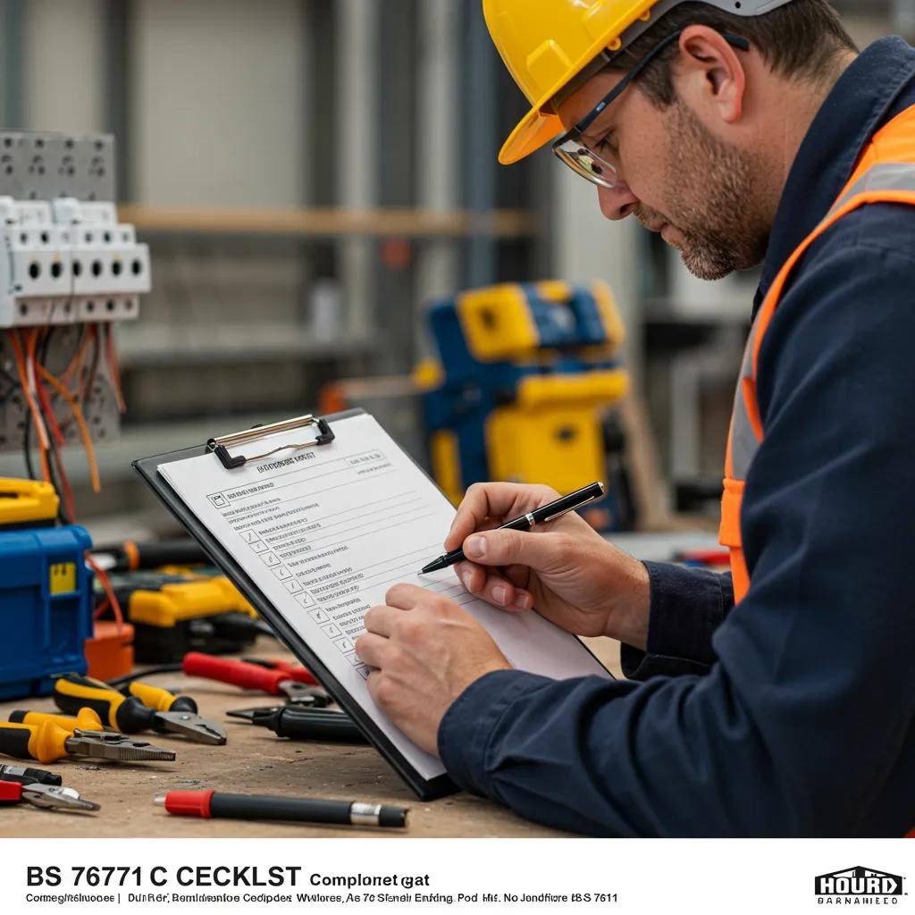 Faithful Spark electrician reviewing a BS 7671 compliance checklist after an Aberdeen EICR