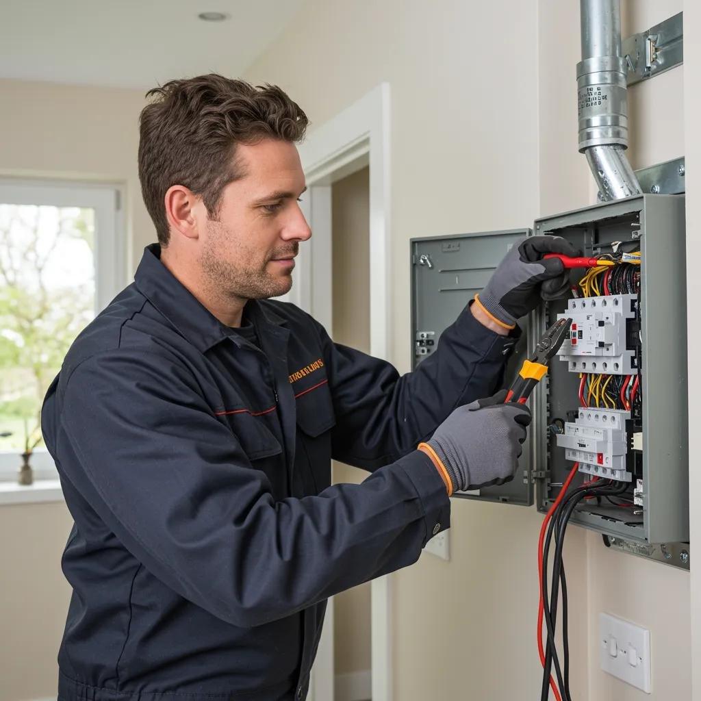 NICEIC certified electrician working on a consumer unit upgrade in an Aberdeenshire home before EV charger installation