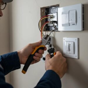 Local electrician installing smart home devices, highlighting hands-on integration work