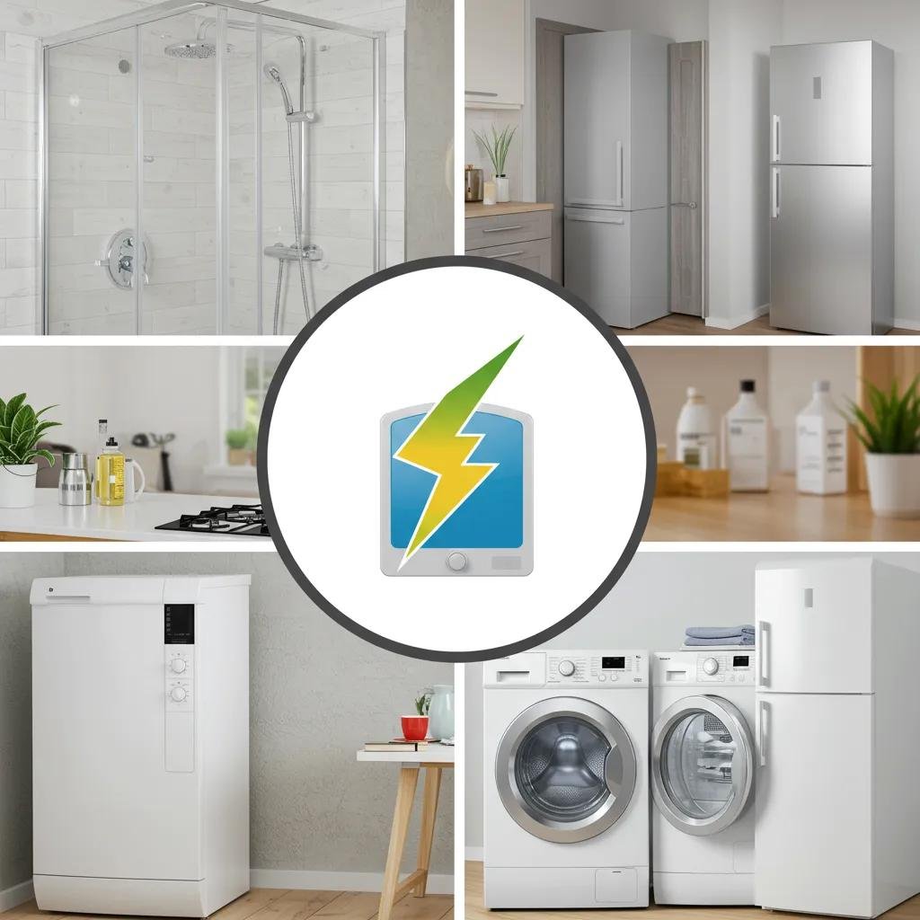 Collage of high-energy-consuming appliances in a home environment
