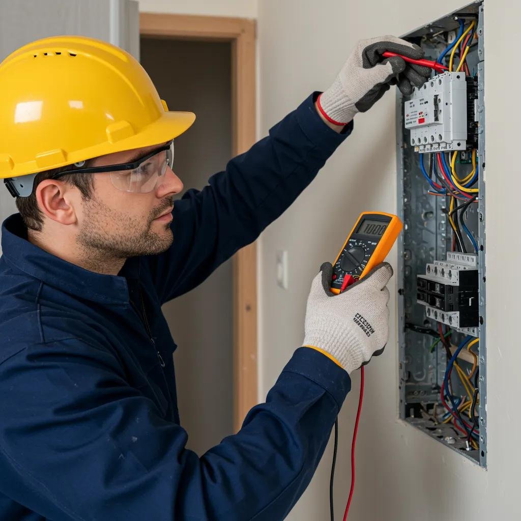 Faithful Spark electrician using a multimeter during an Aberdeen EICR