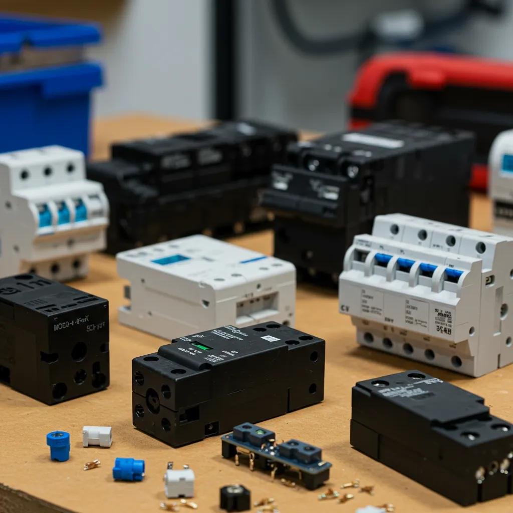Selection of MCBs, RCDs, and RCBOs used in a Scottish fuse box replacement