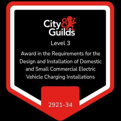 City and Guilds Level 3 Award 2921-34 in electric vehicle charging installation, held by Faithful Spark Electricians