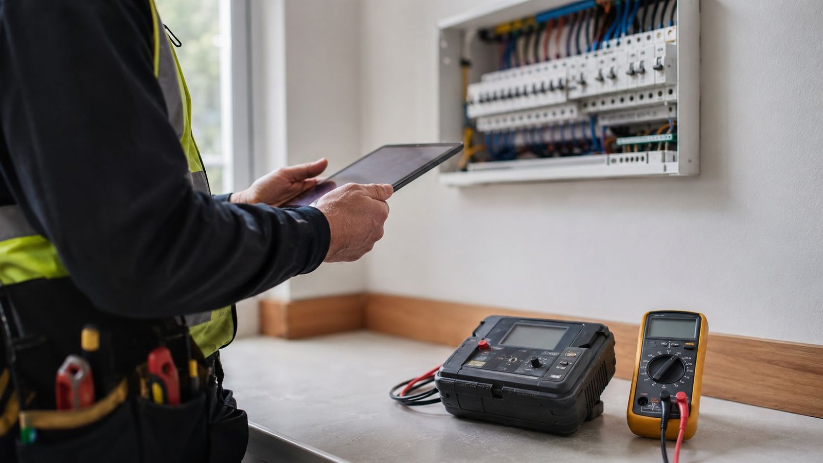 Faithful Spark electrician documenting findings during an EICR in an Aberdeen property