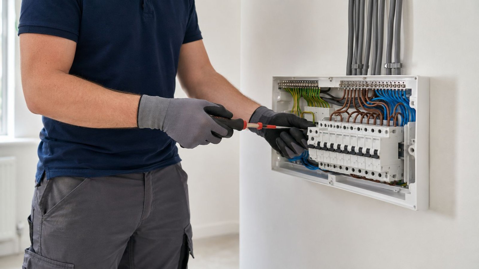 Faithful Spark electrician installing a new RCBO consumer unit after an Aberdeen EICR