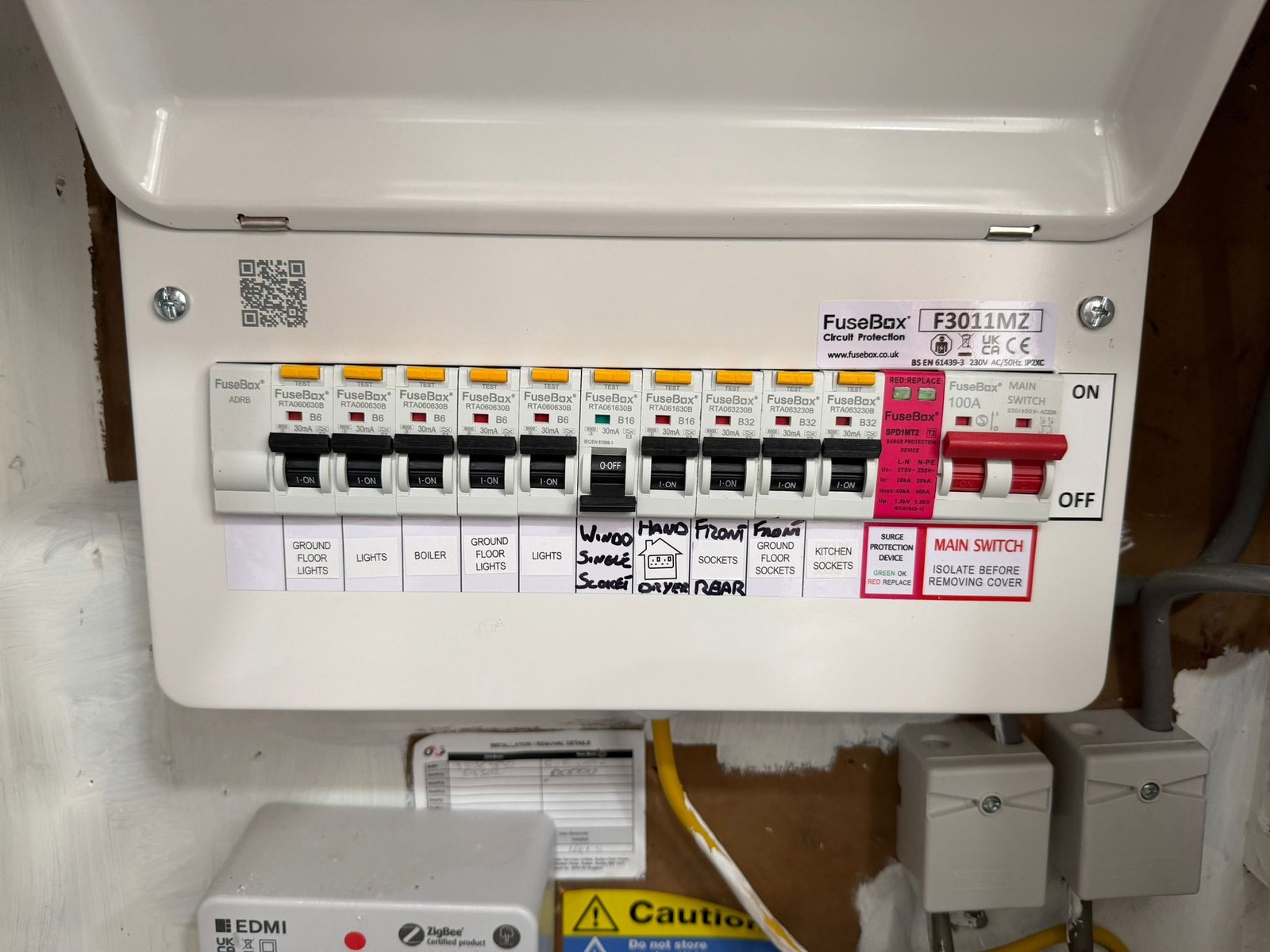 Fully labelled FuseBox consumer unit with smart meter after a rewire in Bucksburn
