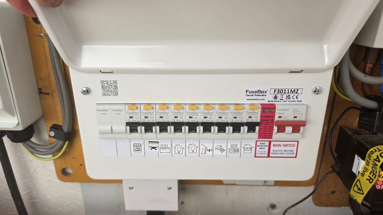 FuseBox F3011MZ RCBO board fitted to a wood backboard at an Aberdeen domestic property