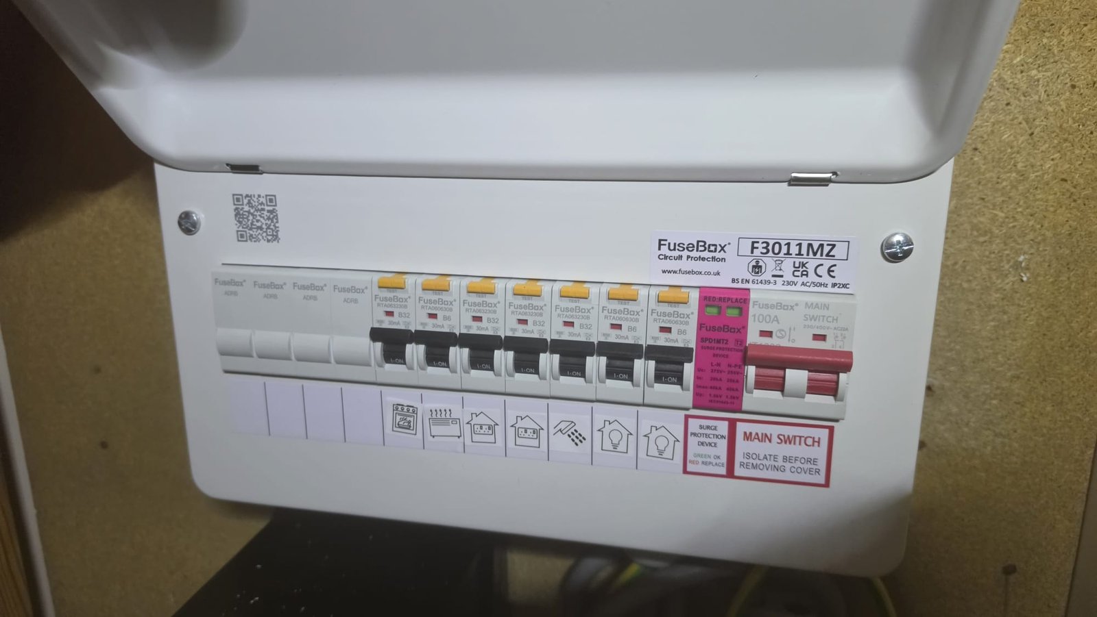 RCBO consumer unit installation by Faithful Spark Electricians in Peterhead, using a FuseBox F3011MZ board
