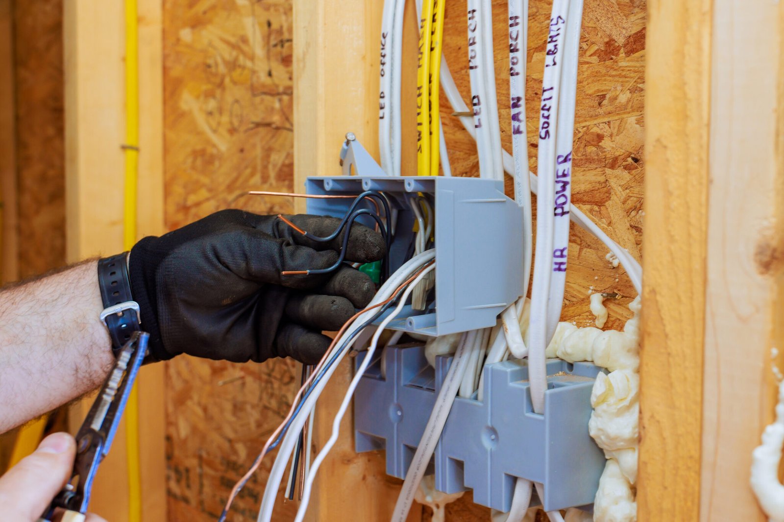 First fix electrical wiring stage during house rewire Aberdeen
