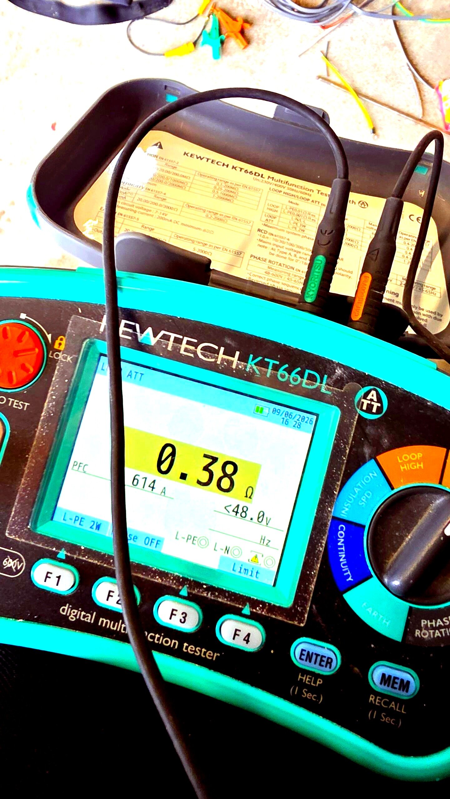 Kewtech multifunction tester carrying out EICR loop impedance testing in Aberdeen
