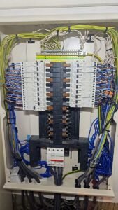 Large 3-phase distribution board inspected during commercial EICR in Aberdeen