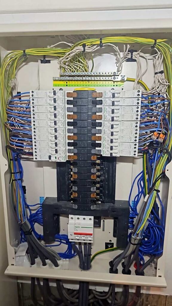 Large 3-phase distribution board inspected during commercial EICR in Aberdeen