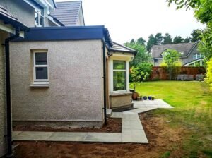 A completed single-storey rear home extension in Aberdeenshire — Faithful Spark Electricians provided the full electrical installation including first fix wiring, consumer unit upgrade, and BS 7671 certification.