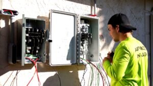 NICEIC approved electrician wiring outdoor security lighting installation in Fraserburgh, Aberdeenshire