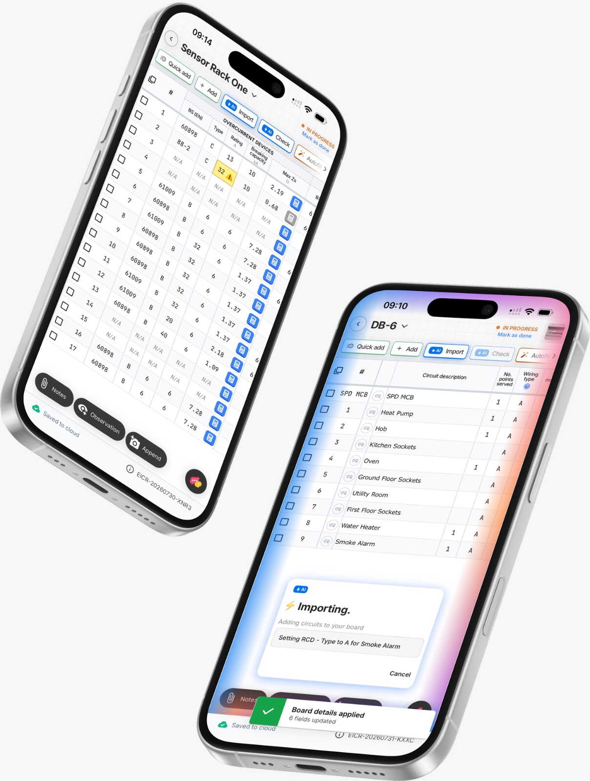 Tradecert circuit schedule and AI circuit import running on two iPhones