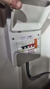 FuseBox dedicated EV consumer unit with surge protection device and EV circuit label fitted in Peterhead