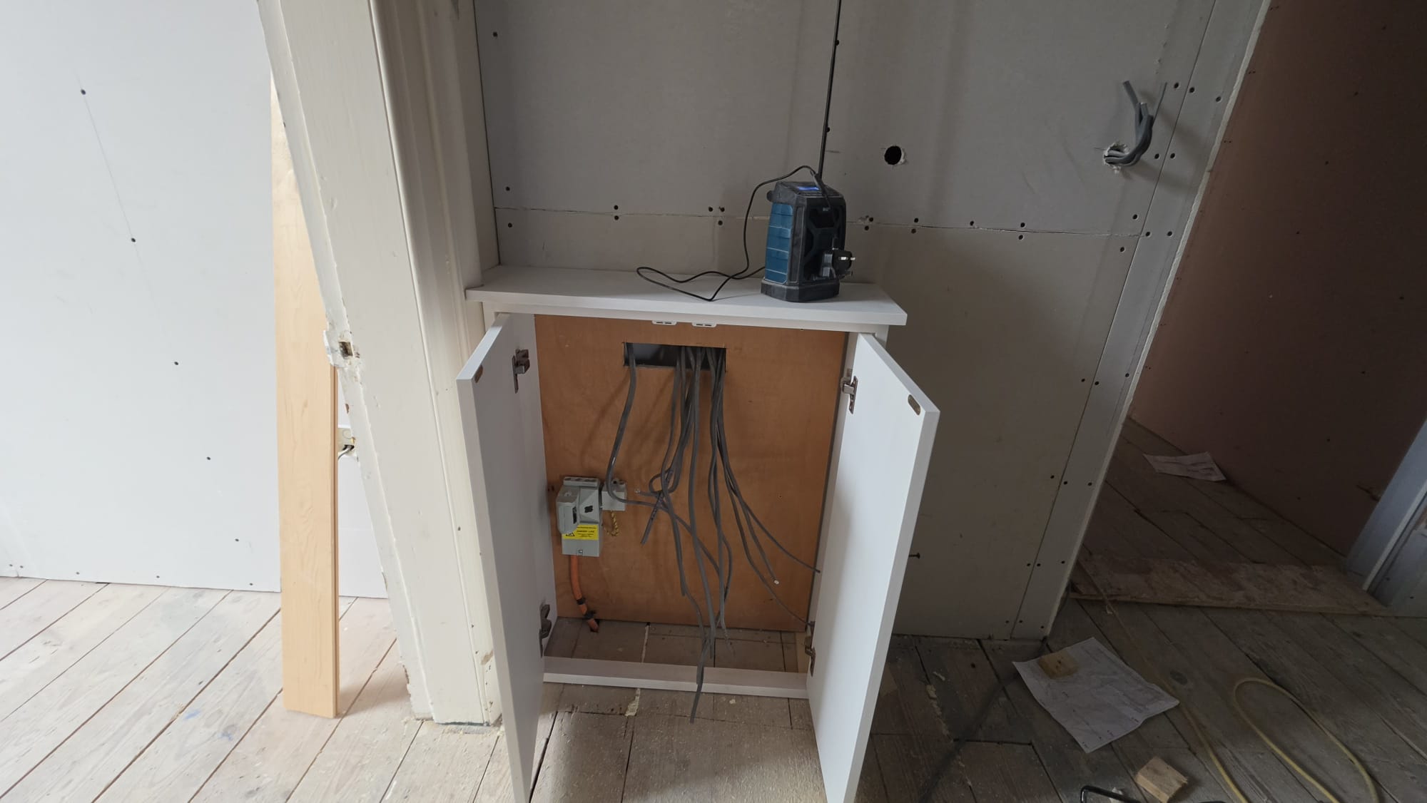Fraserburgh rewire with circuit cables run to a consumer unit cupboard ready to be terminated